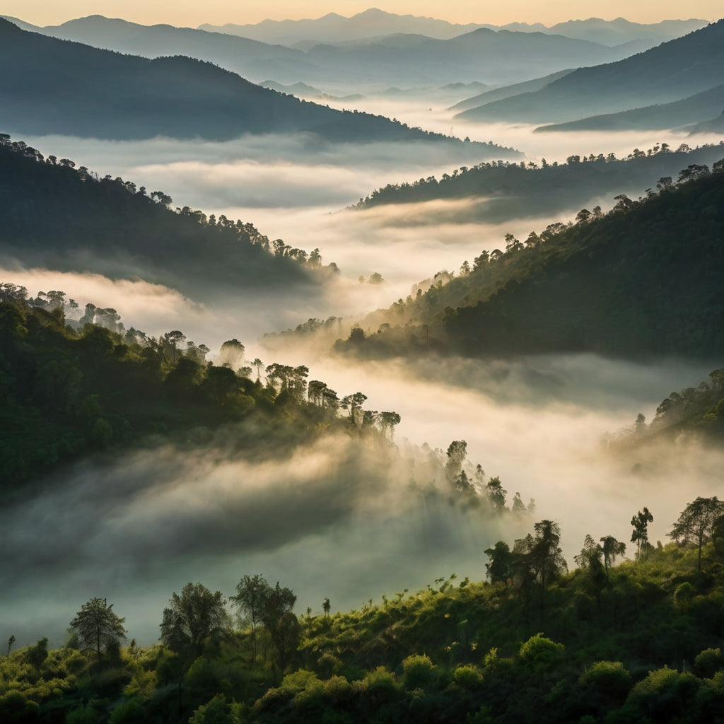 Misty Mountain Valley with Layered Fog at Dawn My Store