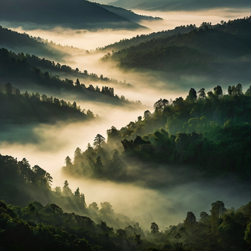 Misty Mountain Valley with Layered Fog at Dawn My Store