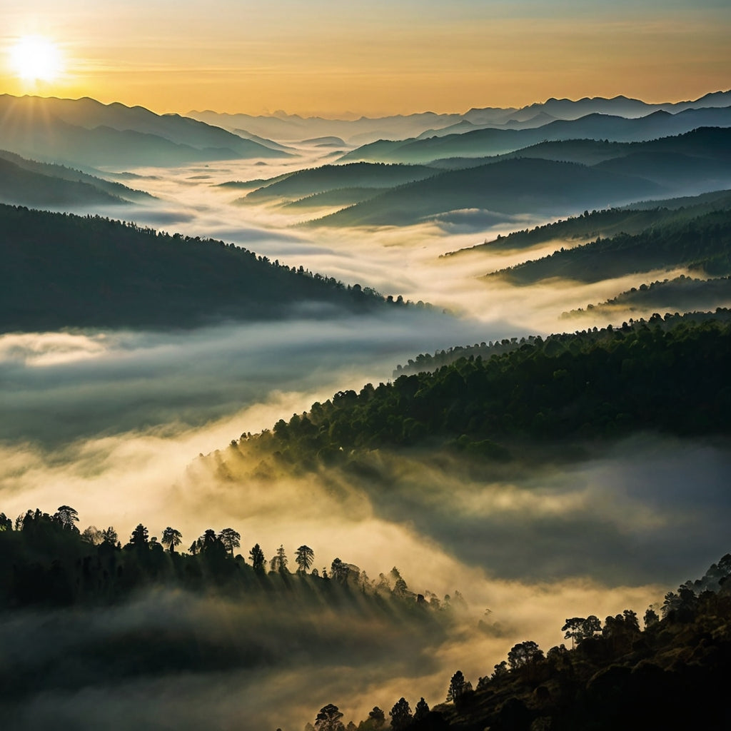 Misty Mountain Valley with Layered Fog at Dawn My Store