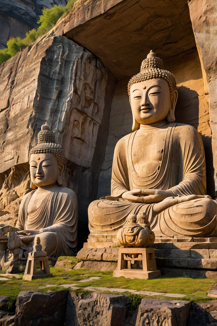 Majestic Stone Buddha Cliff Carving