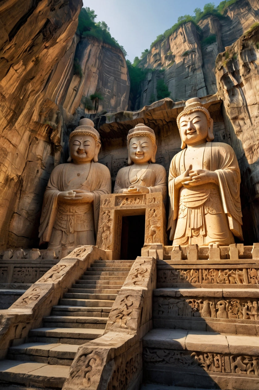 Majestic Stone Buddha Cliff Carving