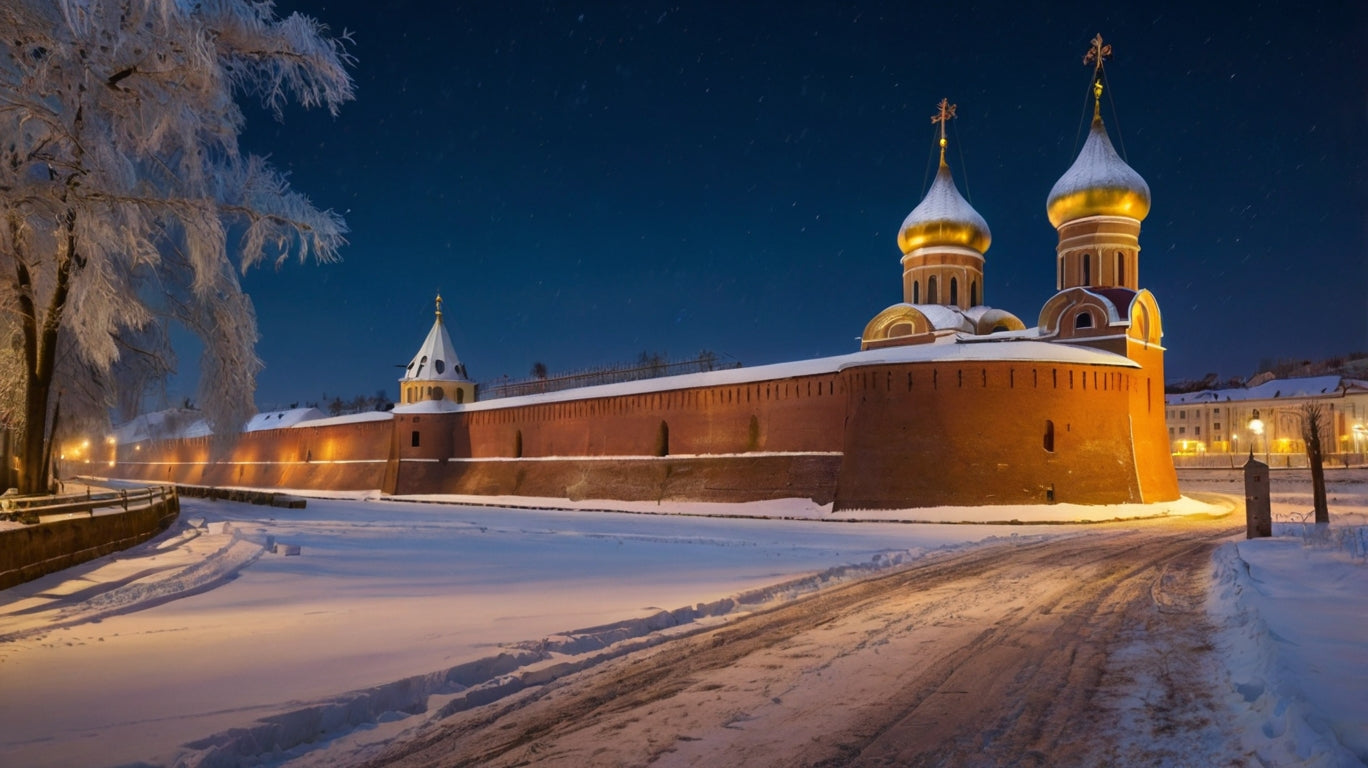 Illuminated Golden-Domed Cathedral and Stone Bridge at Night My Store