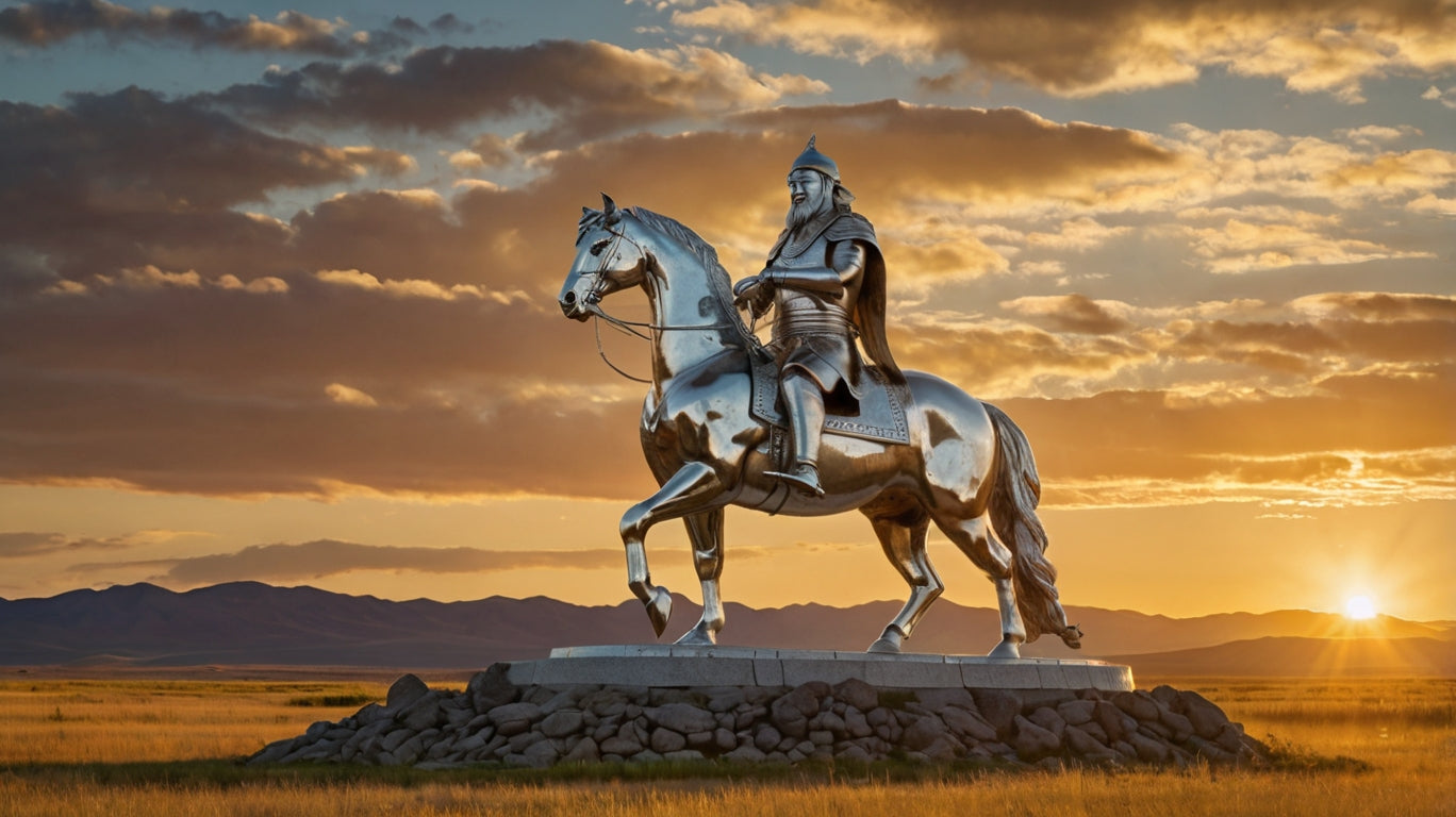 The majestic equestrian statue in the Mongolian steppe