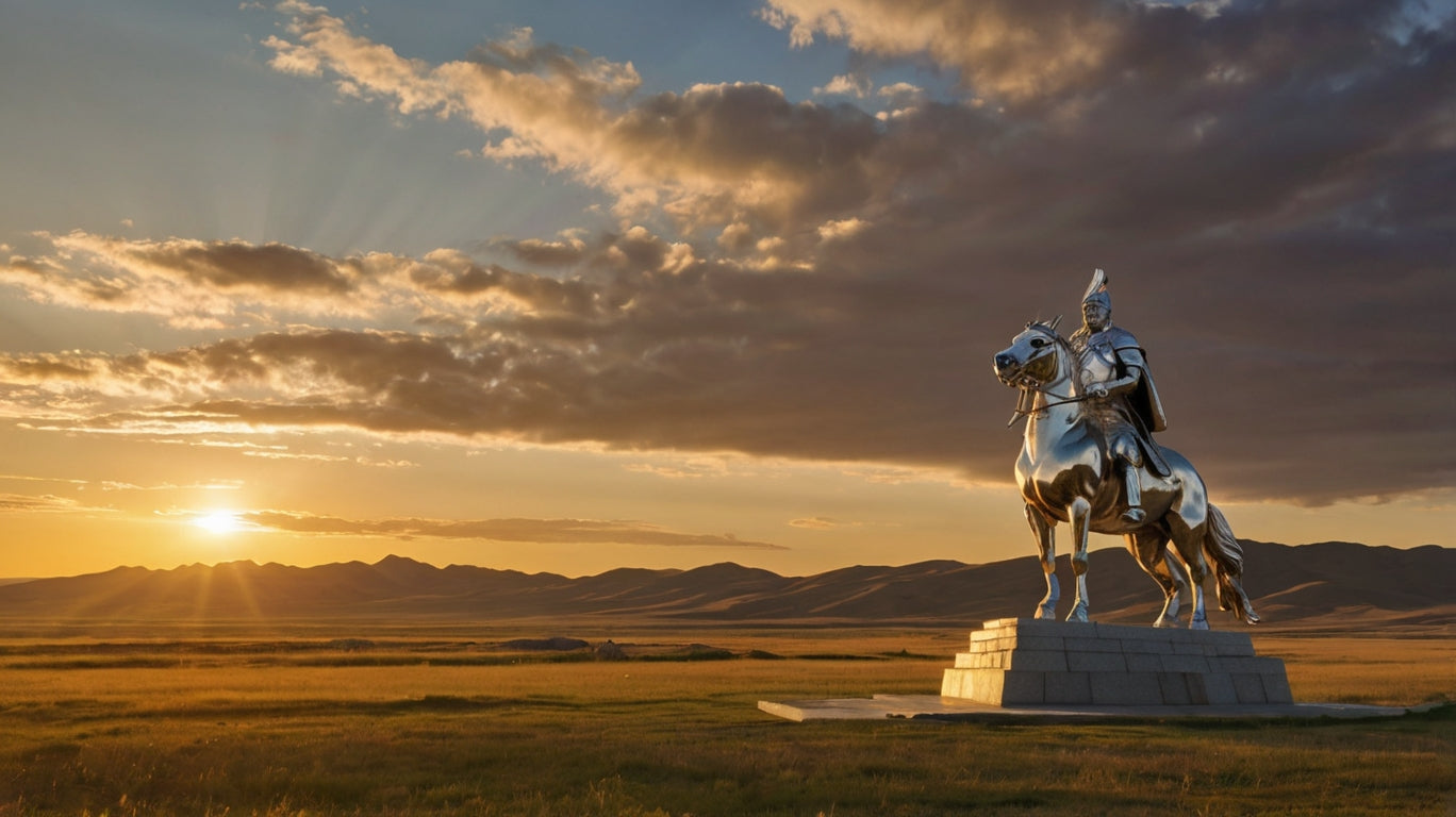 The majestic equestrian statue in the Mongolian steppe