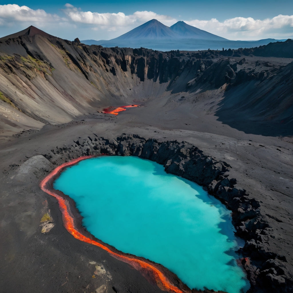 Volcanic Crater with Colorful Lakes and Snow-Capped Mountain My Store
