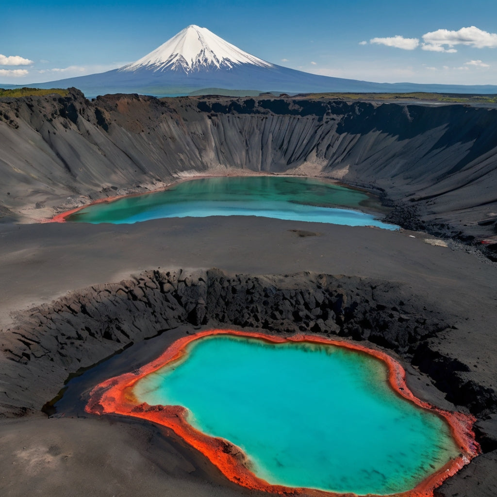 Volcanic Crater with Colorful Lakes and Snow-Capped Mountain My Store