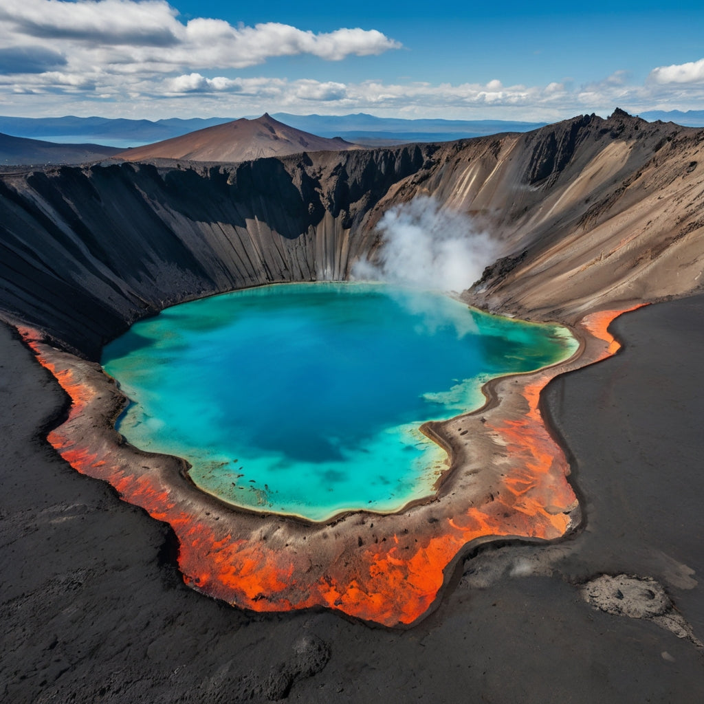 Volcanic Crater with Colorful Lakes and Snow-Capped Mountain My Store