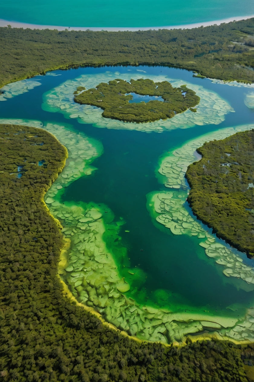 Aerial View of Turquoise River and Green Forest My Store