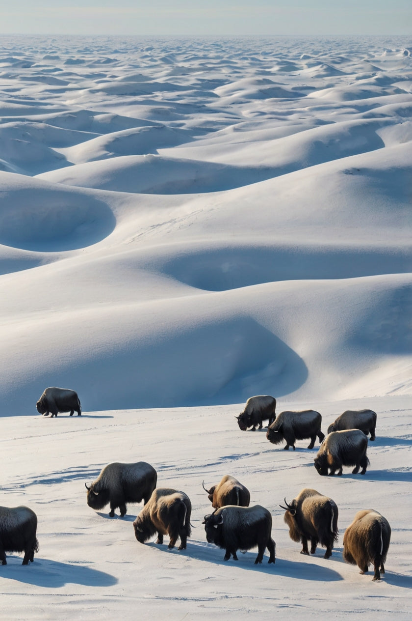 Herd of Bison in Snowy Terrain My Store