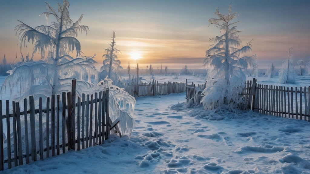 Frost-Covered Trees and Fence at Sunrise My Store