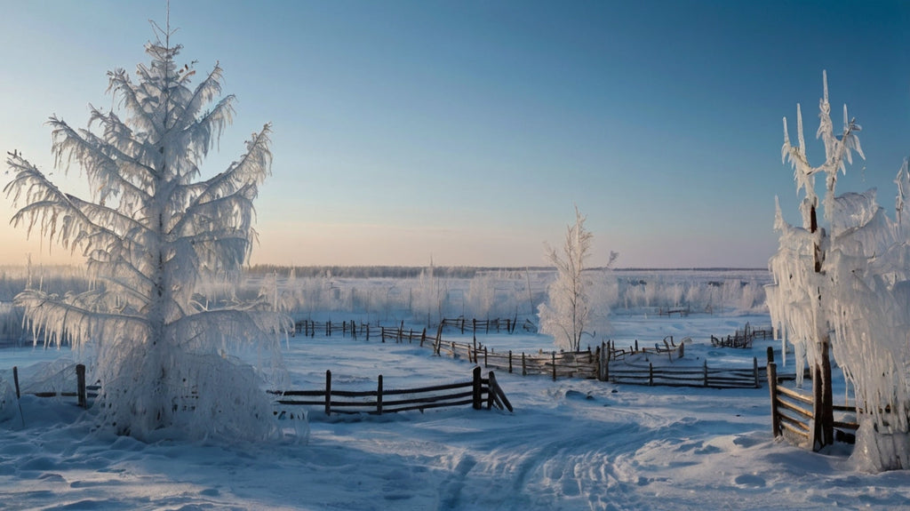 Frost-Covered Trees and Fence at Sunrise My Store
