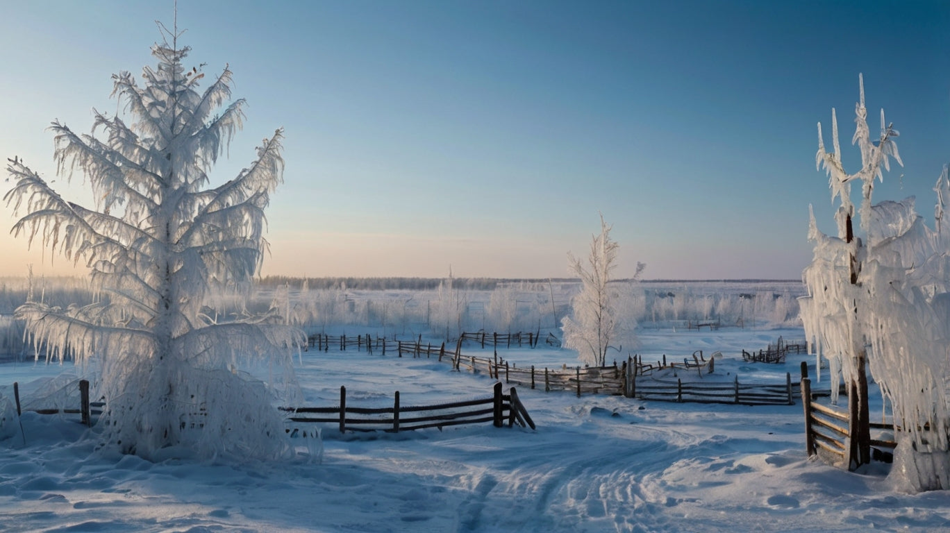 Frost-Covered Trees and Fence at Sunrise My Store