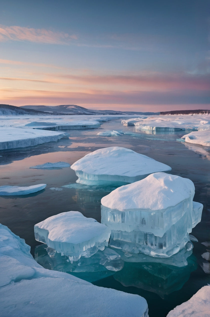 Frozen River with Ice Floes at Sunset My Store