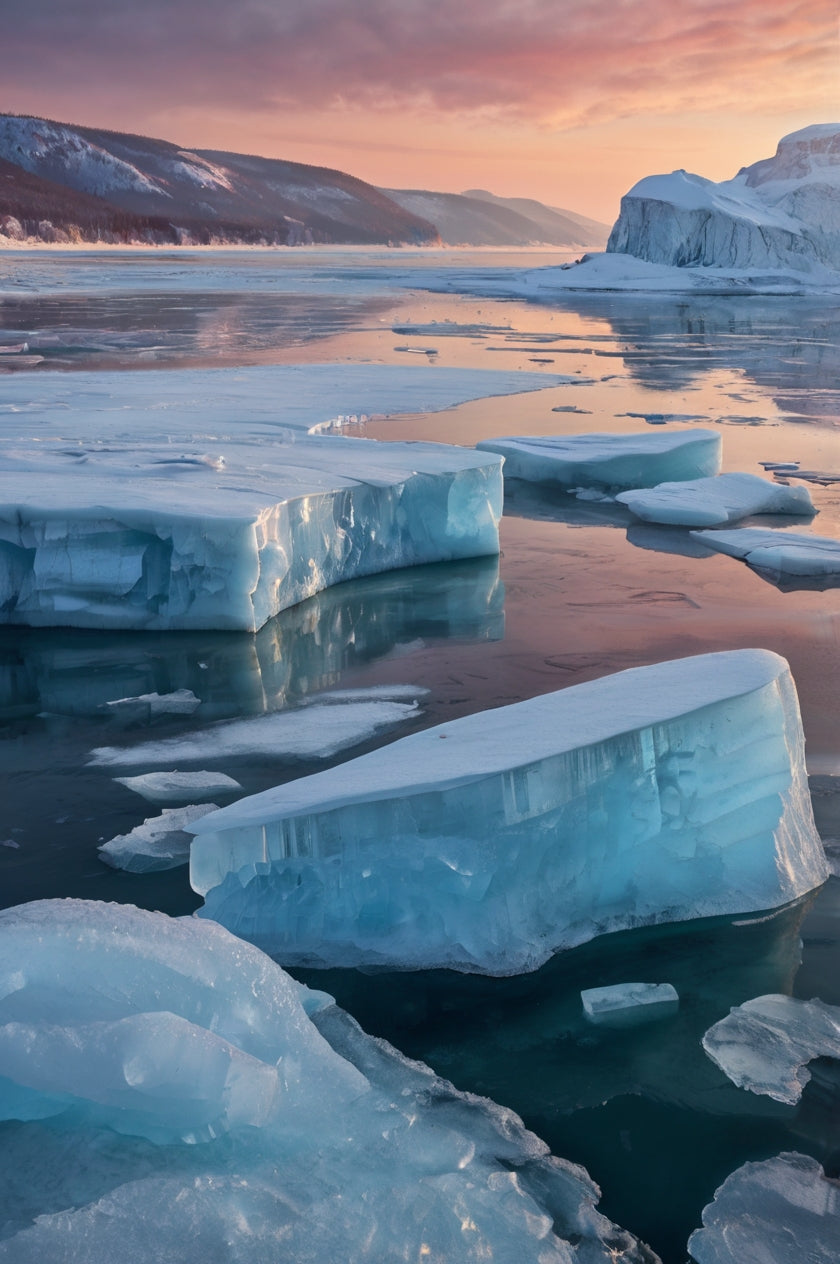 Frozen River with Ice Floes at Sunset My Store