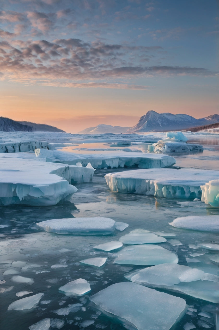 Frozen River with Ice Floes at Sunset My Store