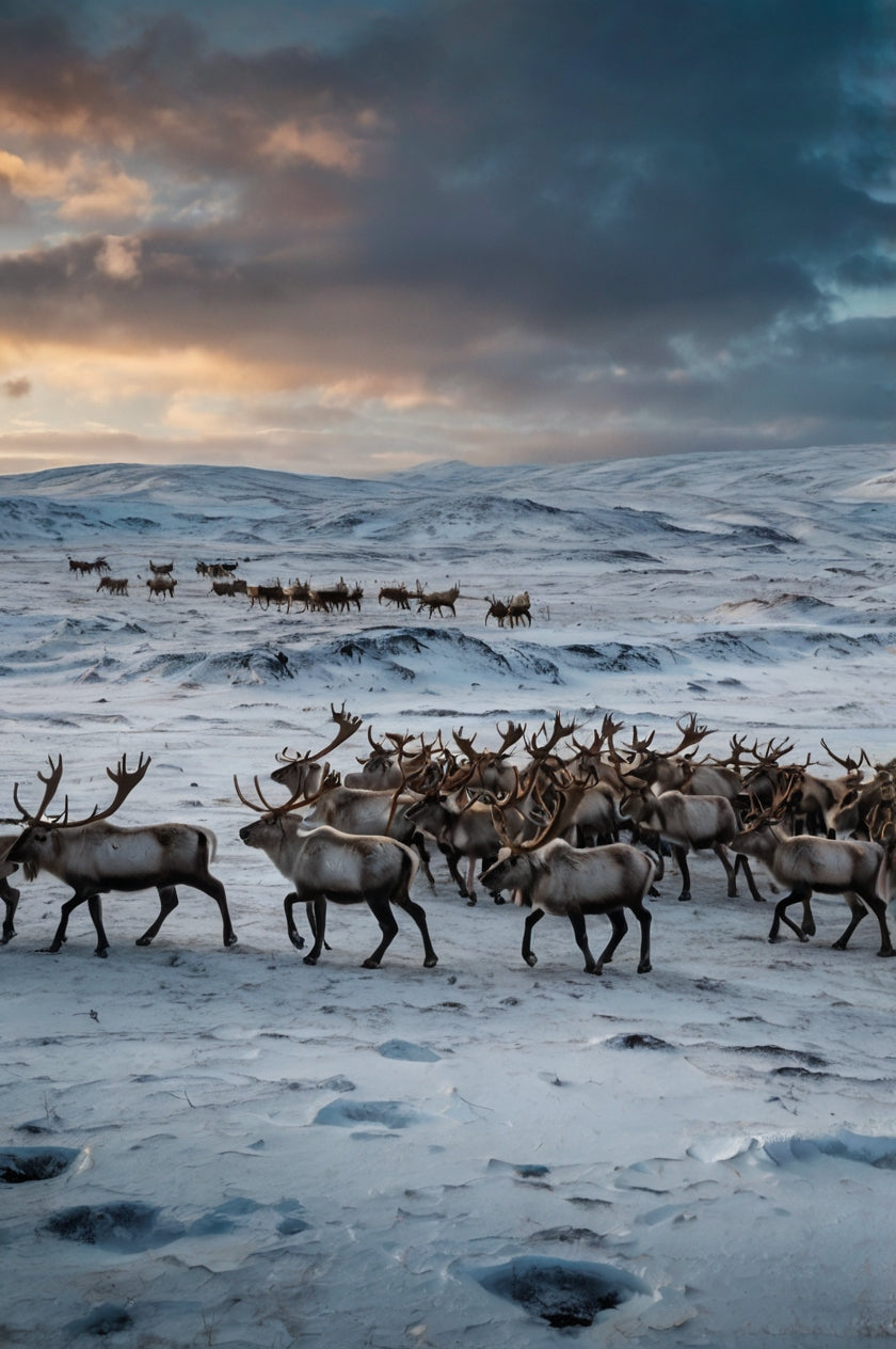 Herd of Reindeer in Snowy Landscape My Store