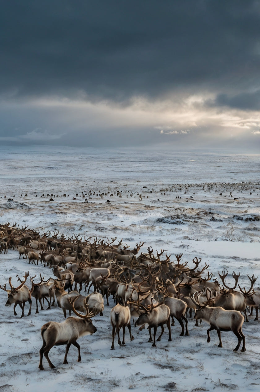 Herd of Reindeer in Snowy Landscape My Store