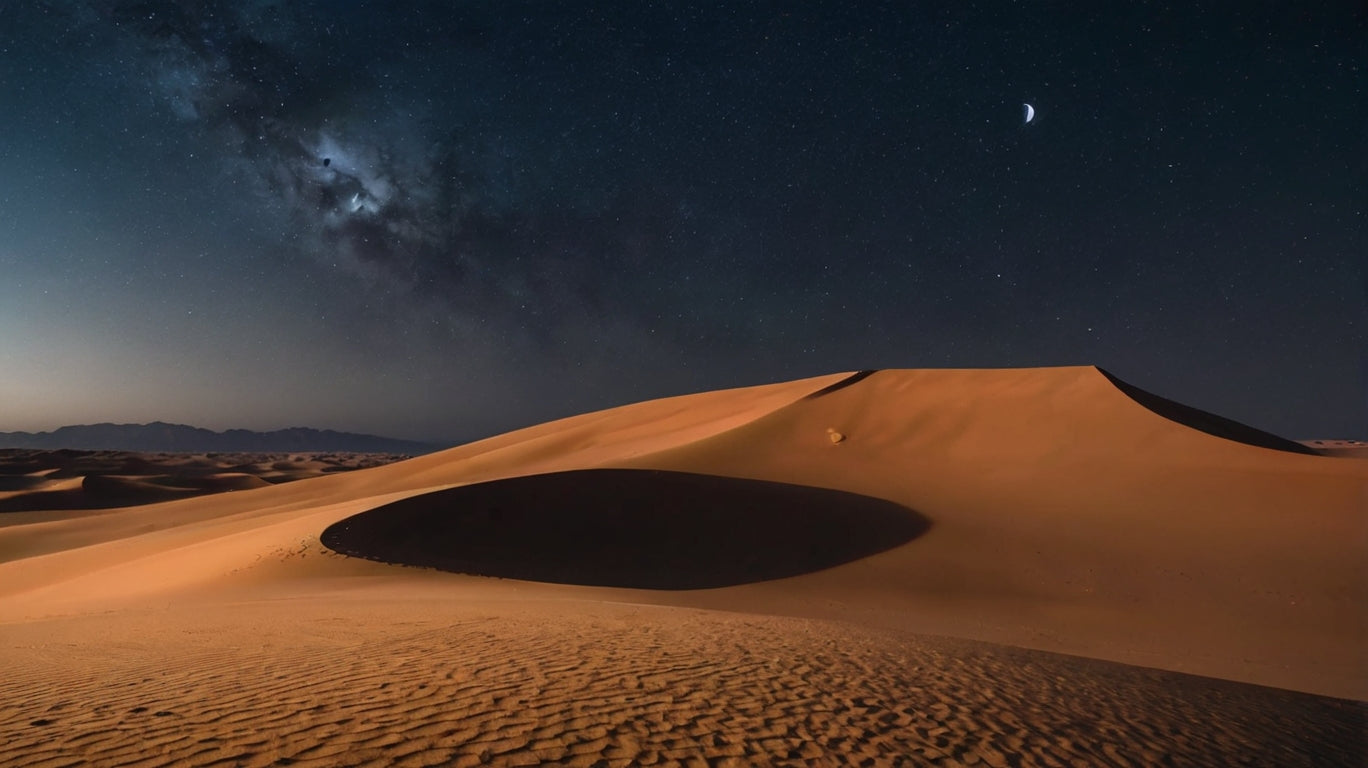 Lone Wanderer Under Crescent Moon Desert