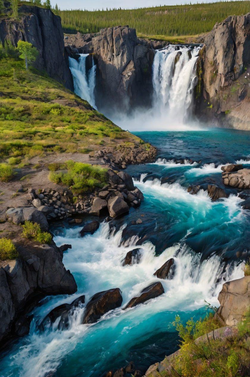 Reindeer Near Waterfall and Green Valley My Store