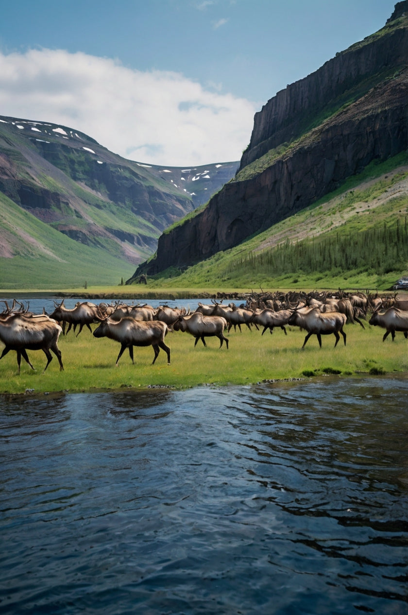 Reindeer Near Waterfall and Green Valley My Store
