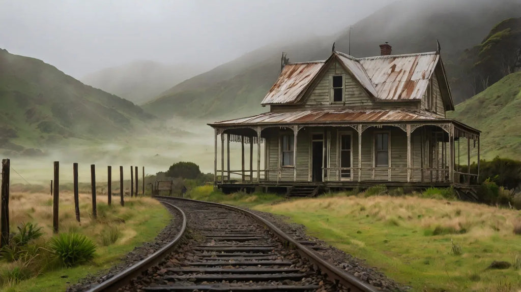 Rustic Old House Railway - Vintage Landscape Print My Store