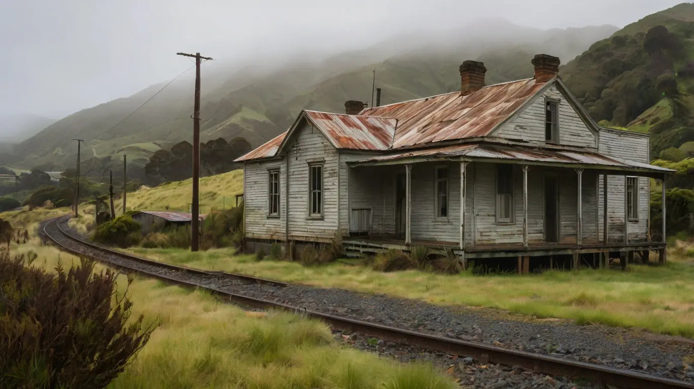 Rustic Old House Railway - Vintage Landscape Print My Store