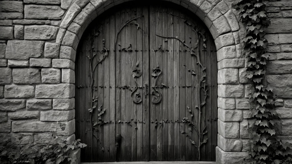 Ivy-covered wooden door