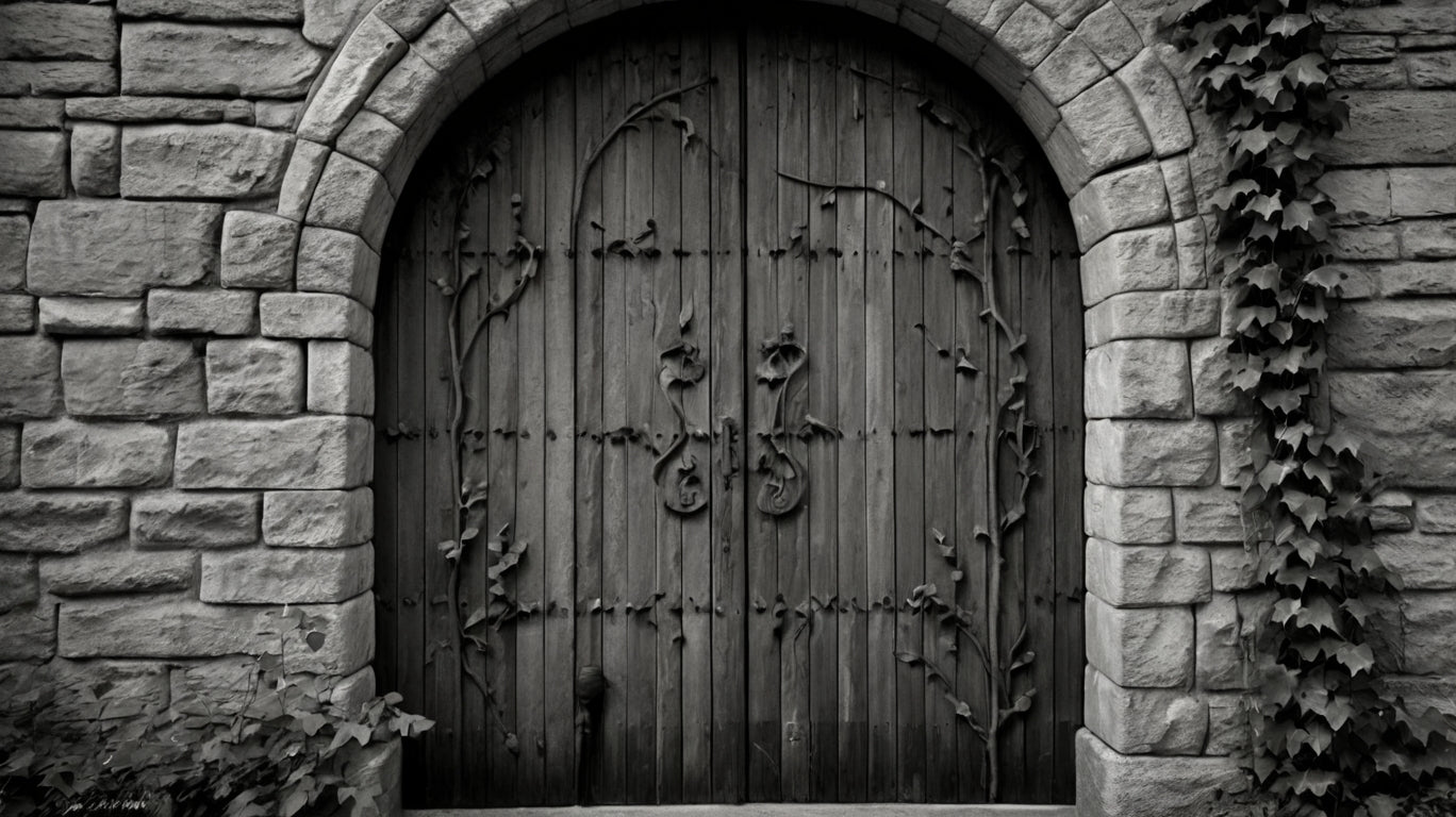 Ivy-covered wooden door