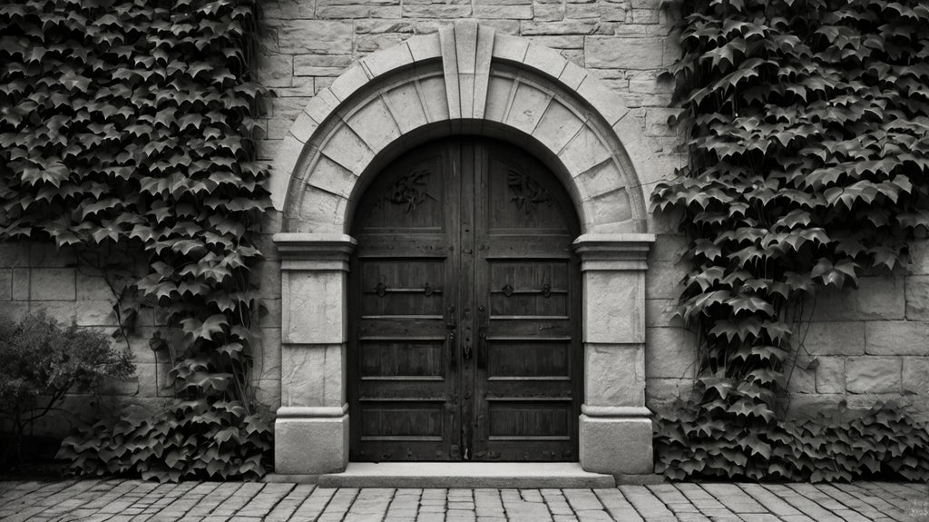 Ivy-covered wooden door