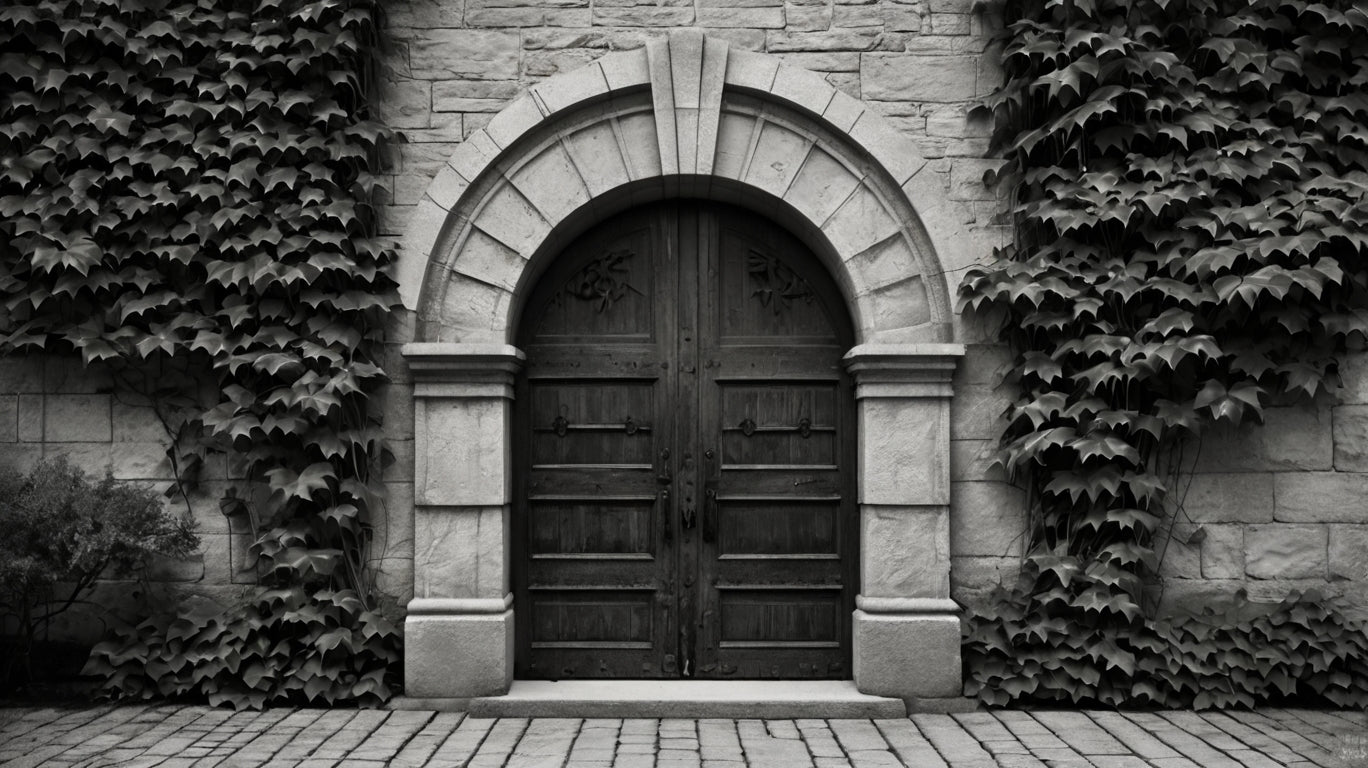 Ivy-covered wooden door