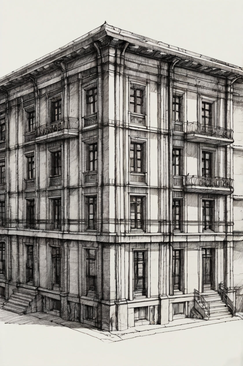 Ornate colonial mansion drawing