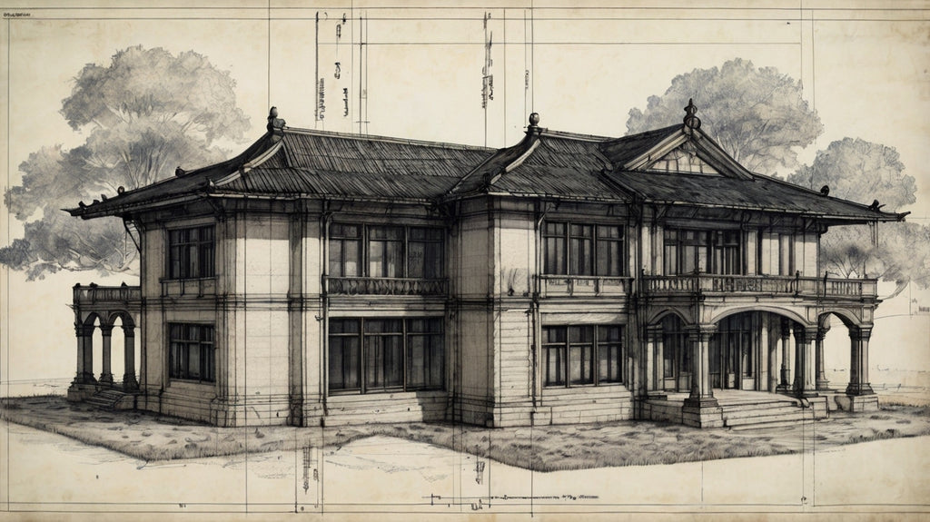 Traditional tropical pavilion drawing
