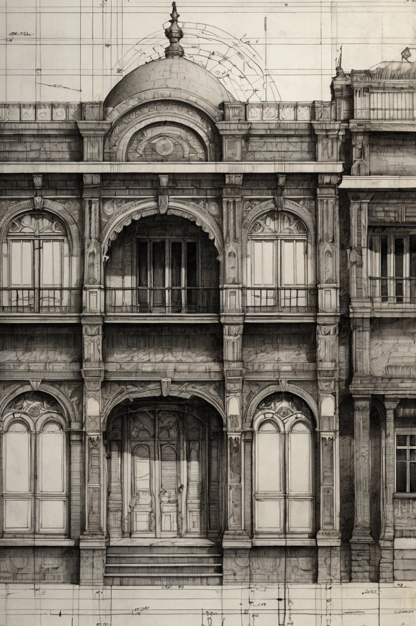 Colonial-era tropical house elevations