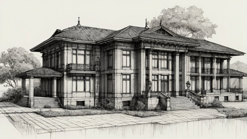Traditional tropical pavilion drawing