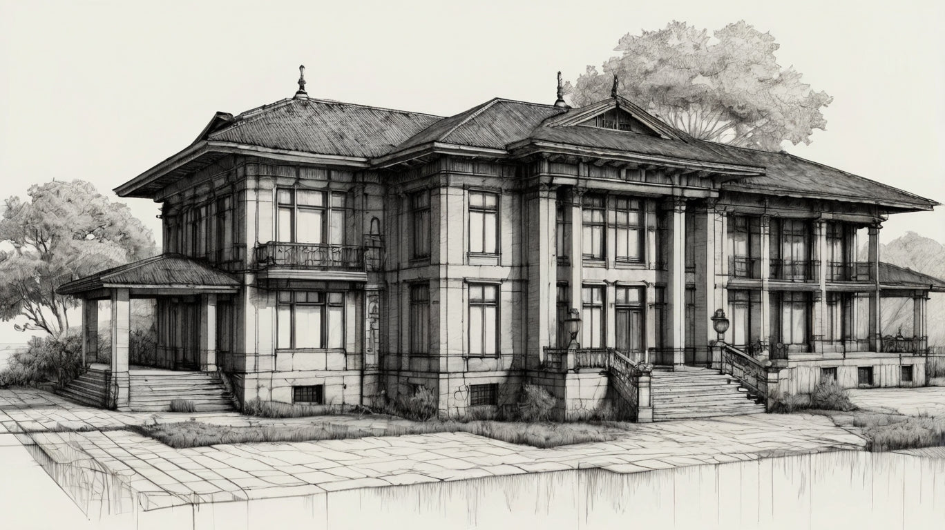 Traditional tropical pavilion drawing