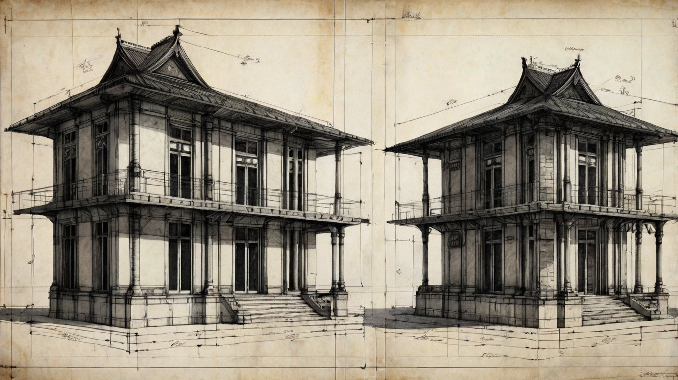 Traditional tropical pavilion drawing