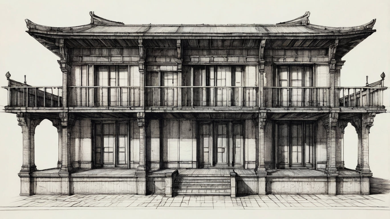 Traditional tropical pavilion drawing