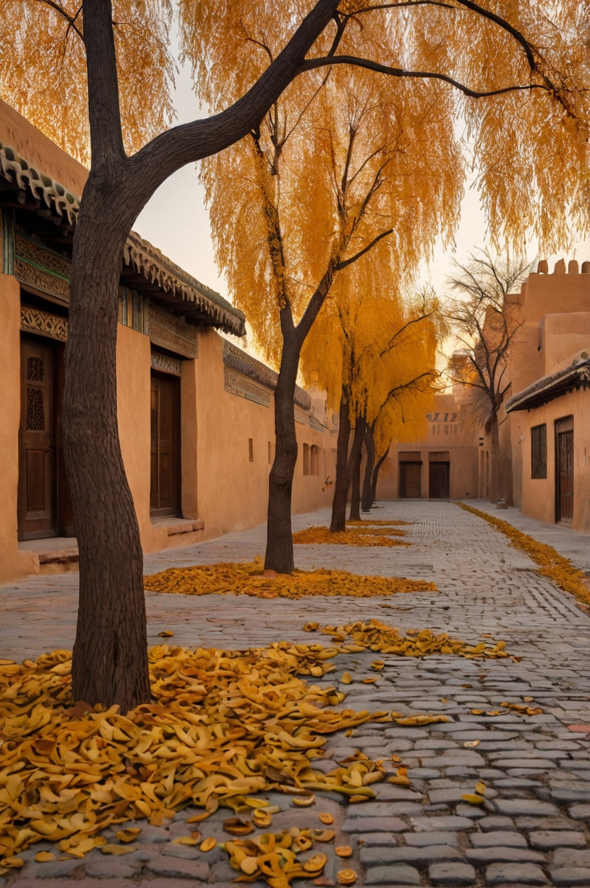 Autumn leaves falling from tress