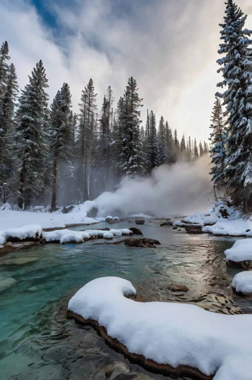 Steaming Forest River Canvas – Winter Hot Springs Nature Photography My Store