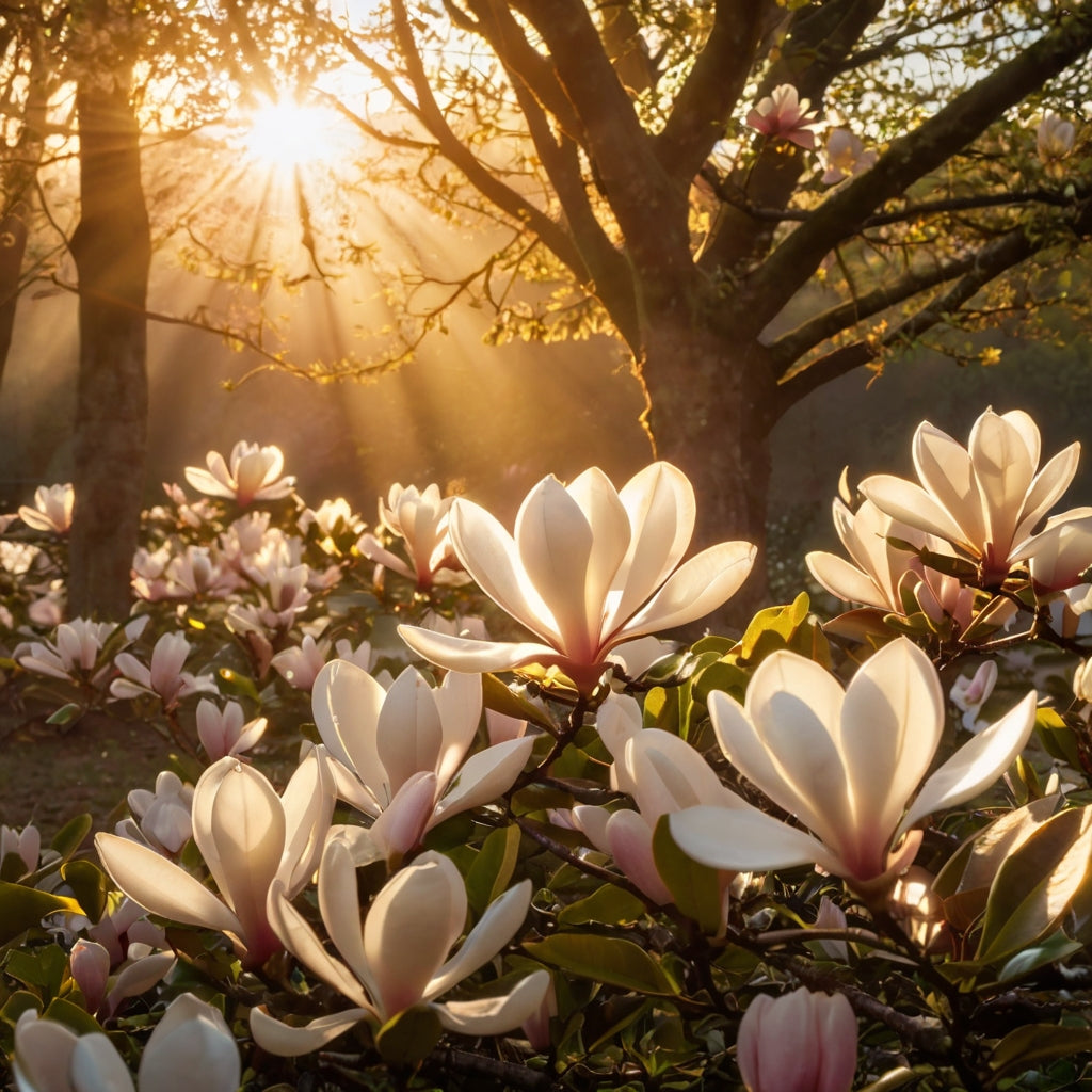 Horse in a Sunlit Meadow with Flowers