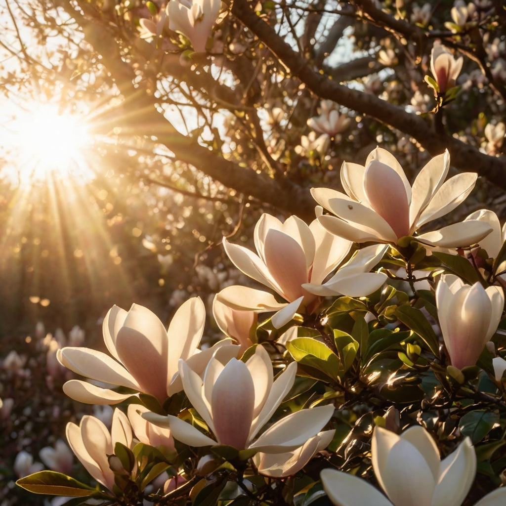 Horse in a Sunlit Meadow with Flowers