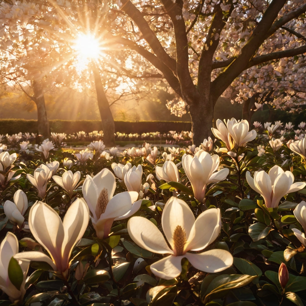 Horse in a Sunlit Meadow with Flowers