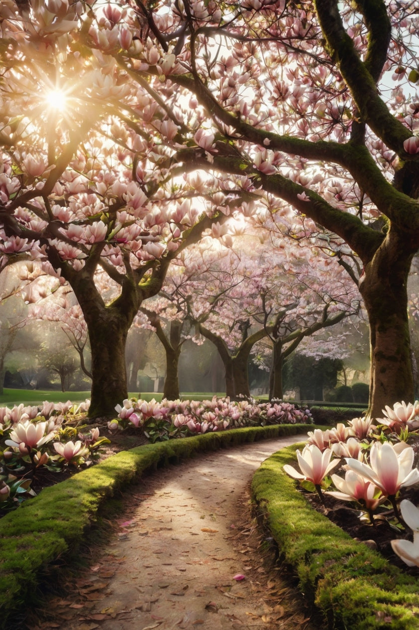 Horse in a Sunlit Meadow with Flowers