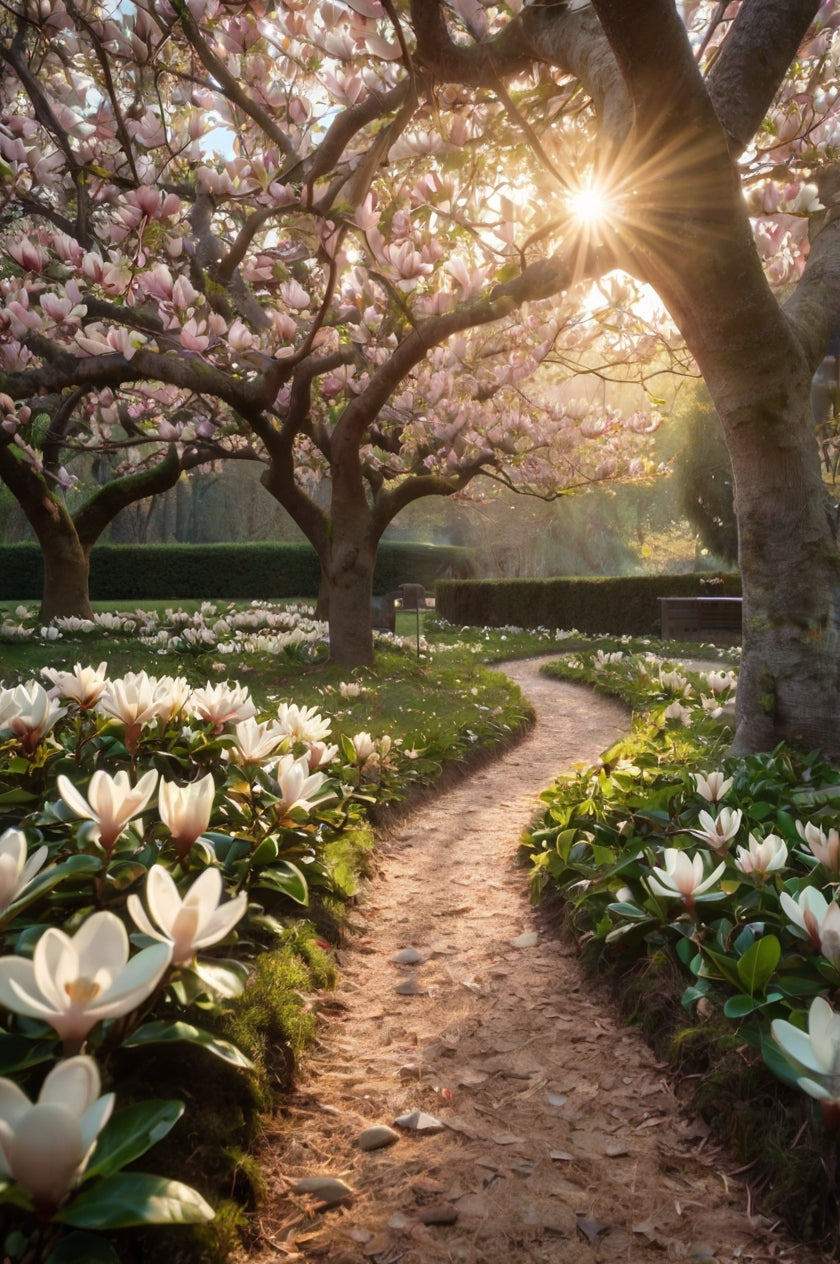Horse in a Sunlit Meadow with Flowers
