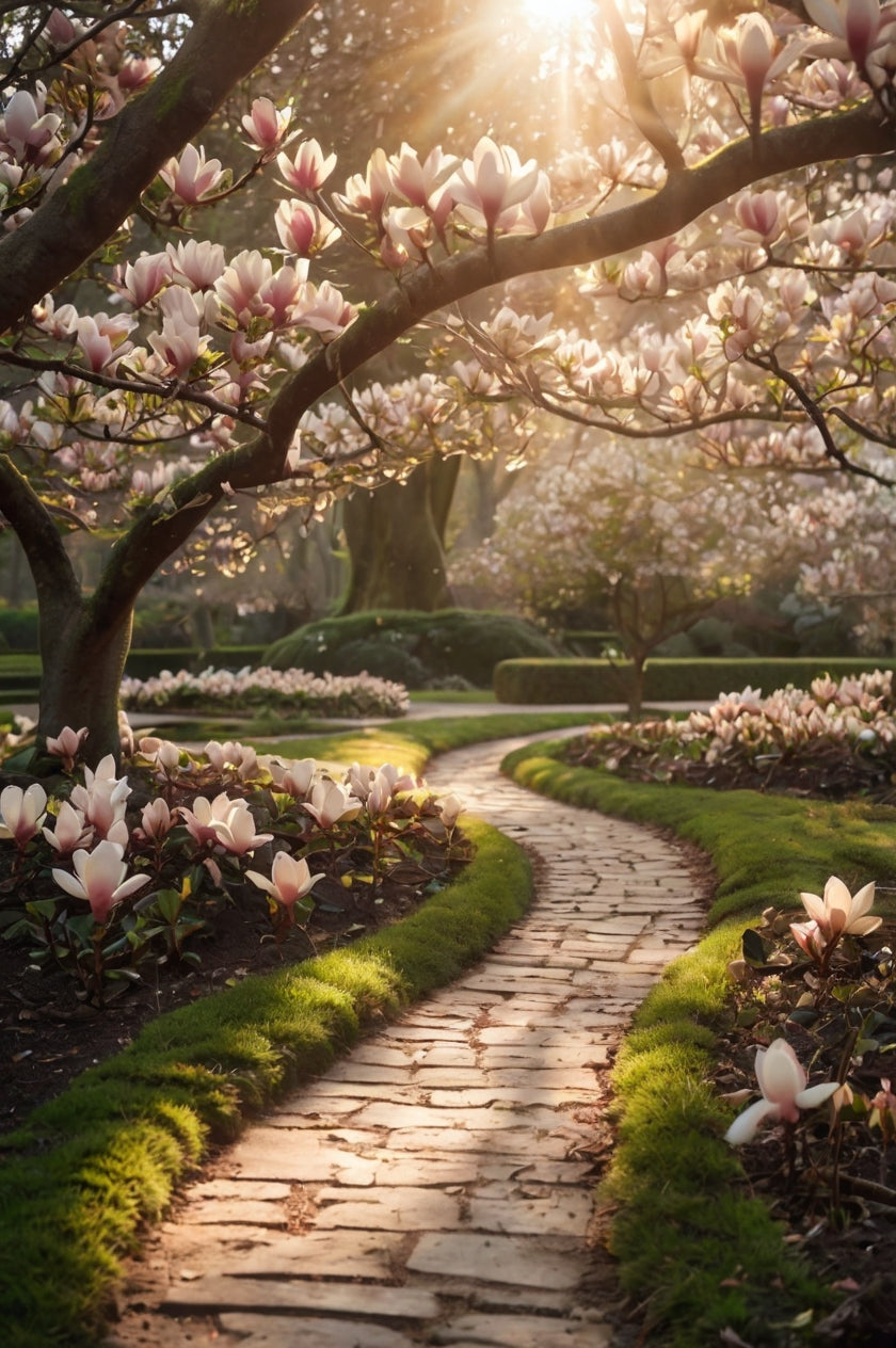 Horse in a Sunlit Meadow with Flowers