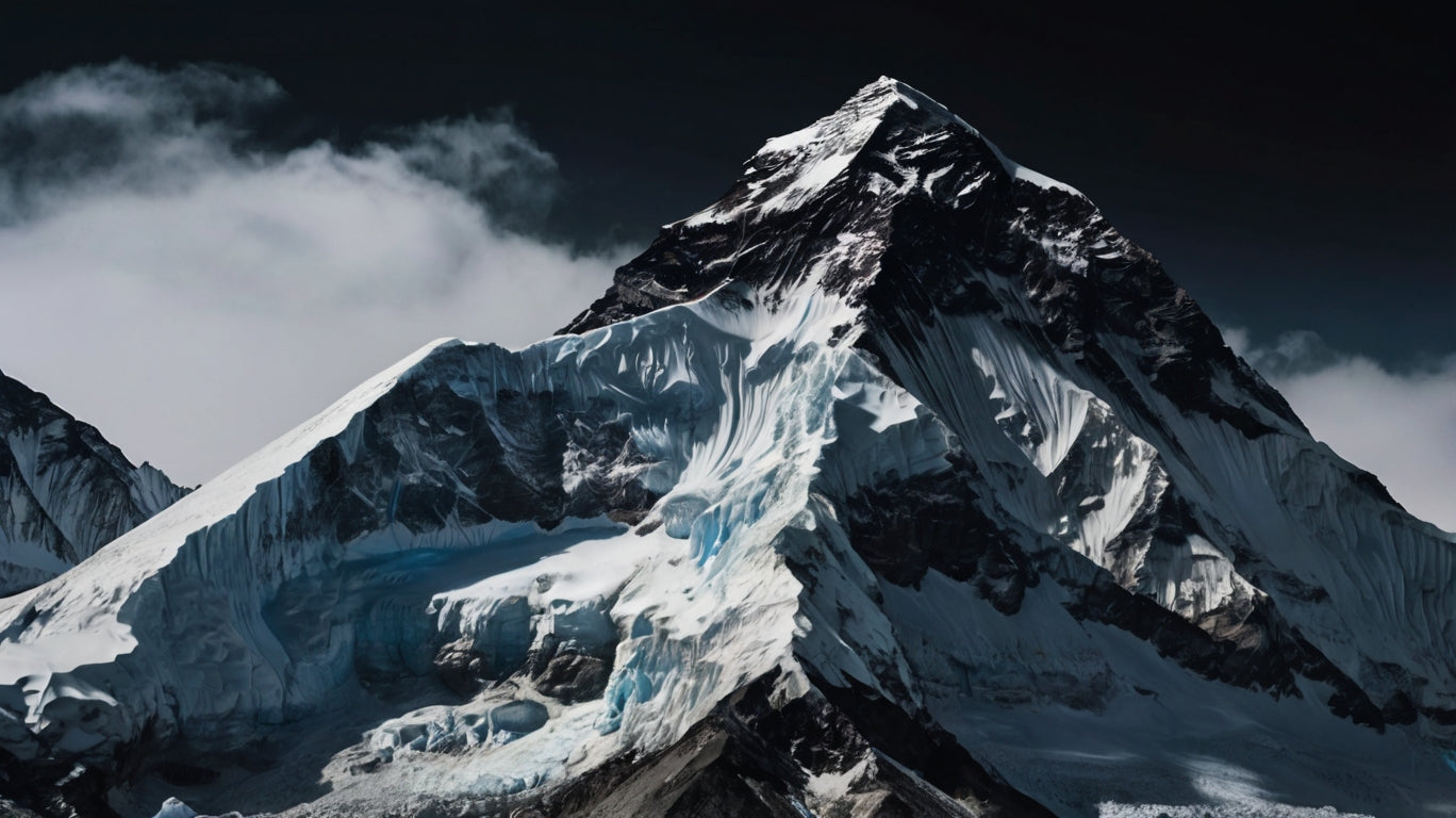 Mount Everest peak with dramatic clouds