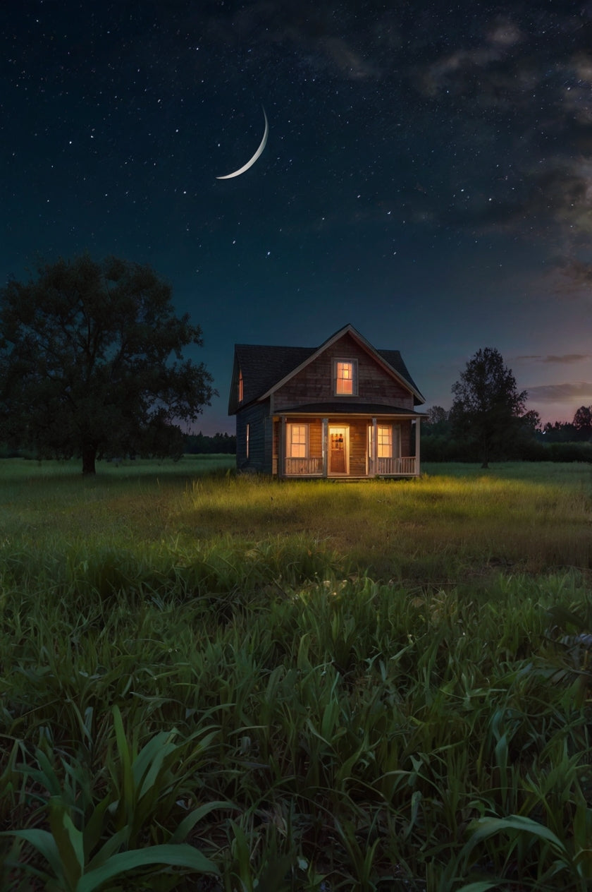 Cozy Countryside Cottage at Night