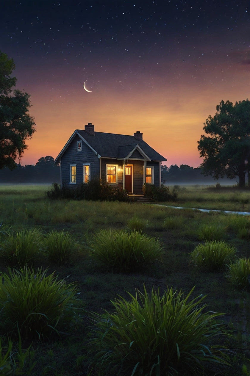 Cozy Countryside Cottage at Night