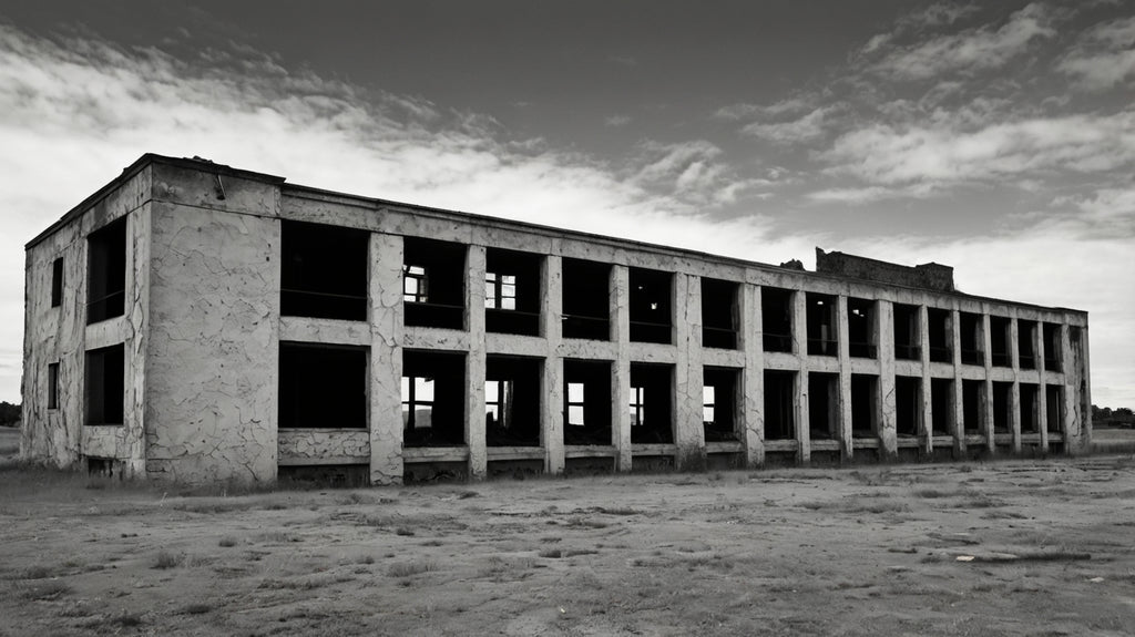 Abandoned decaying industrial building (black & white)