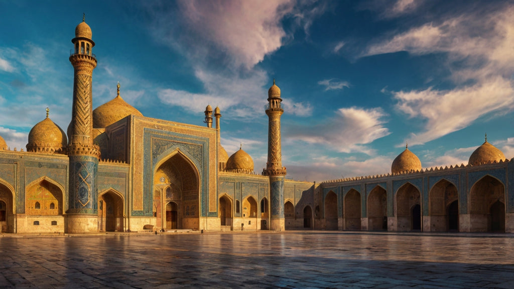 Beautiful Golden Mosque with rising sun